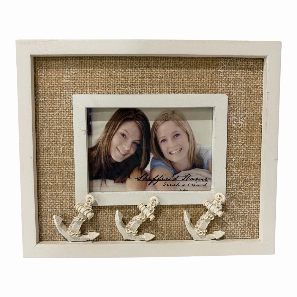 Sheffield Home picture Photo frame nautical Anchors Beige White 3.5 X 5 Beach